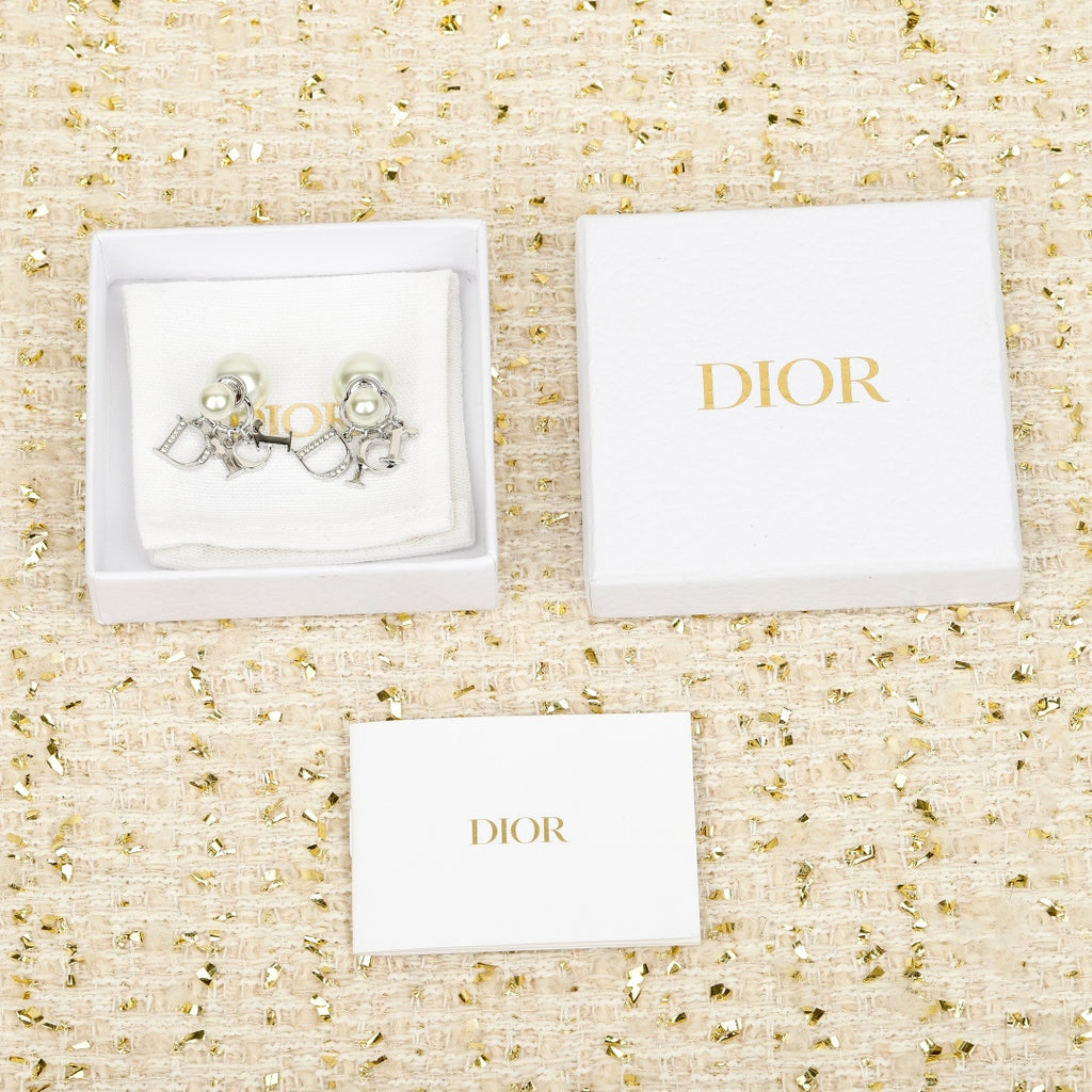 Letter Emblem Stud Earrings in Silver-Tone – Silver Detail – Design 008 main product view