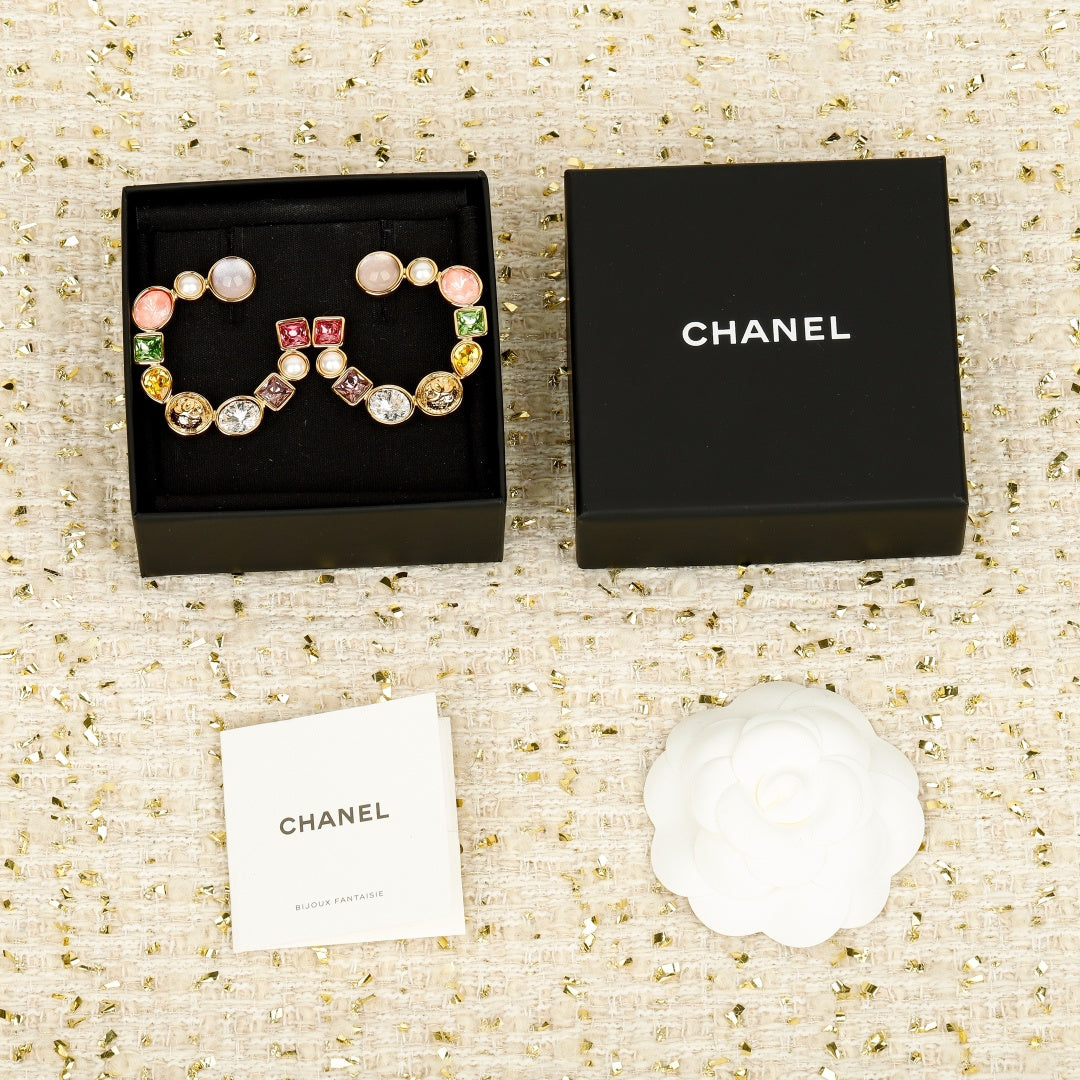 Double-C Emblem Crystal-Accent Statement Earrings – Design 032 main product view