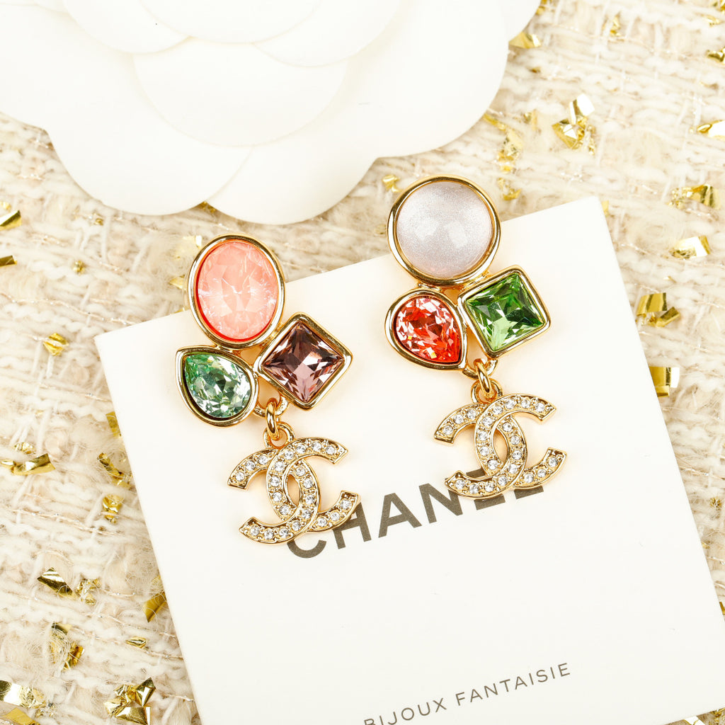 Double-C Emblem Crystal-Accent Statement Earrings – Design 031 detail view
