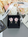 Double-C Emblem Statement Earrings in Polished Metal-Tone – Pink Detail main product view