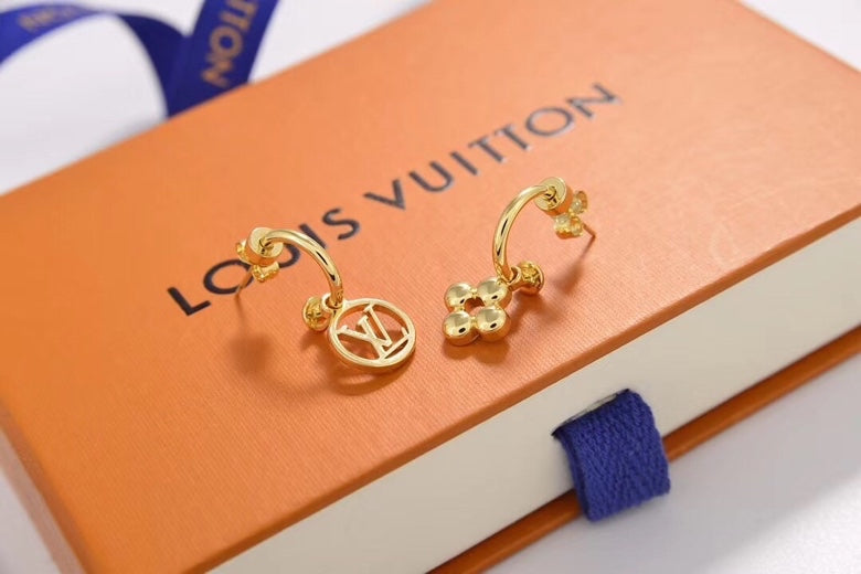 Letter Emblem Stud Earrings in Gold-Tone – Design 004 main product view
