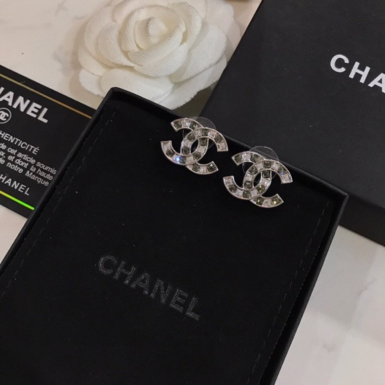 Double-C Emblem Stud Earrings in Polished Metal-Tone – Design 393 main product view