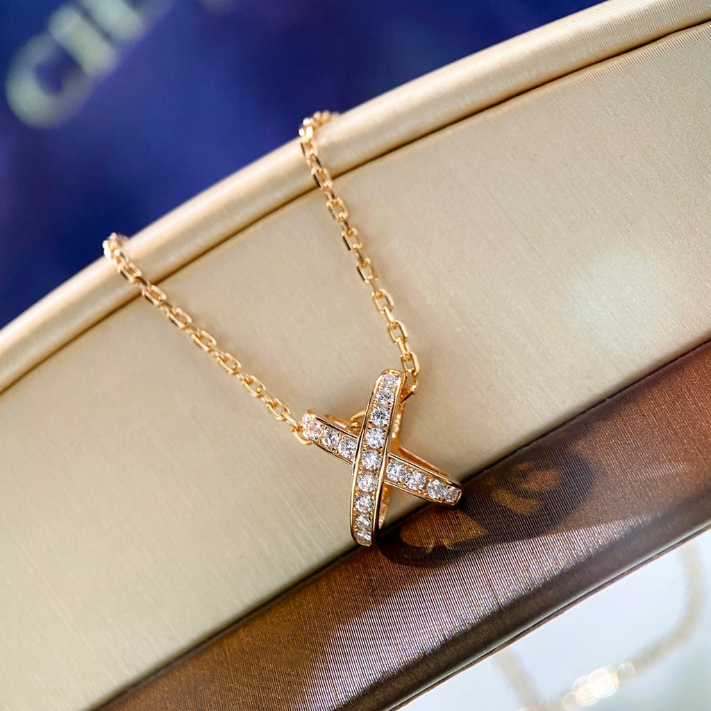 Signature Emblem Pendant Necklace in Gold-Tone – White Detail – Design 007 side detail
