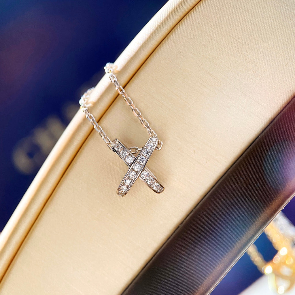 Signature Emblem Pendant Necklace in Gold-Tone – White Detail – Design 007 detail view