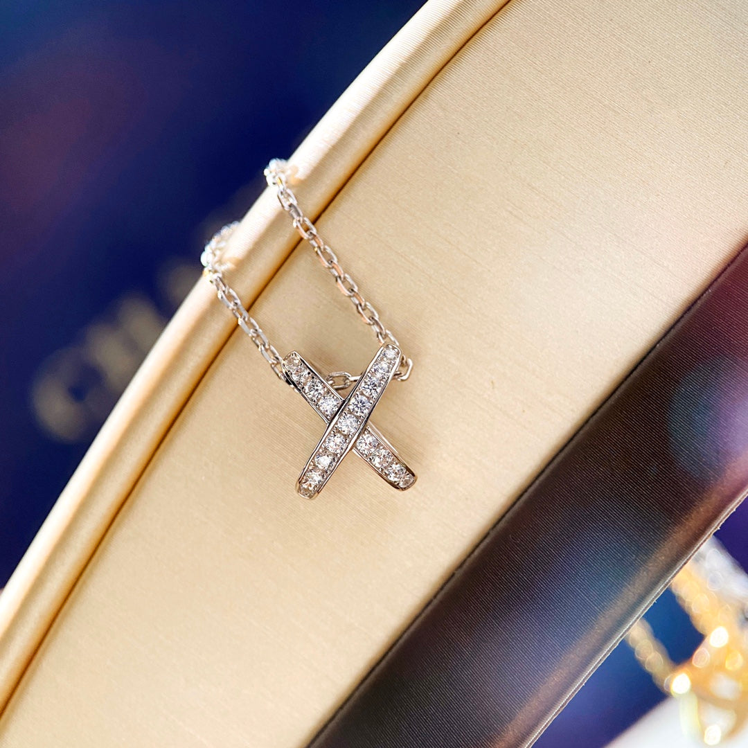 Signature Emblem Pendant Necklace in Gold-Tone – White Detail – Design 007 detail view