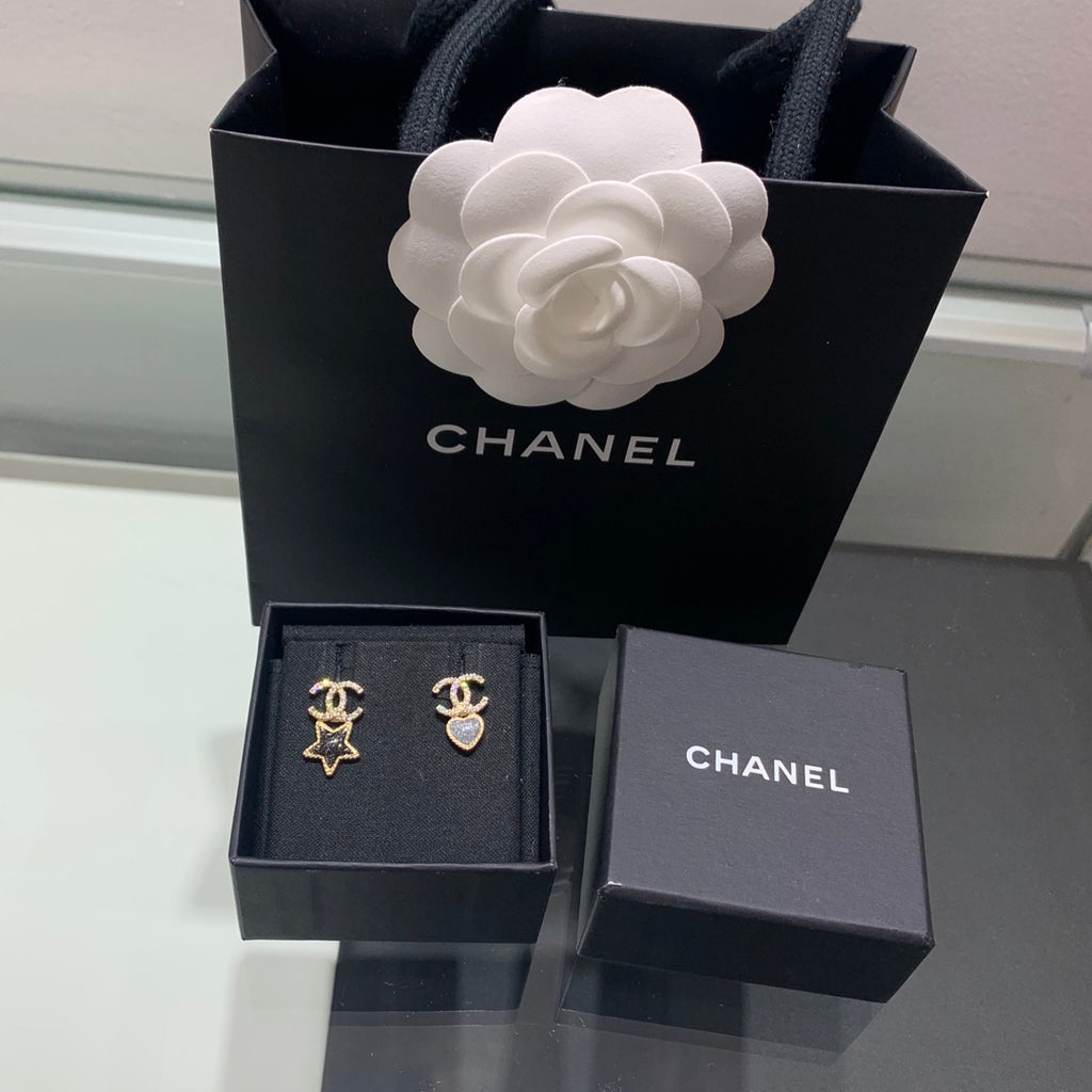 Double-C Emblem Crystal-Accent Stud Earrings – Star Detail front product view