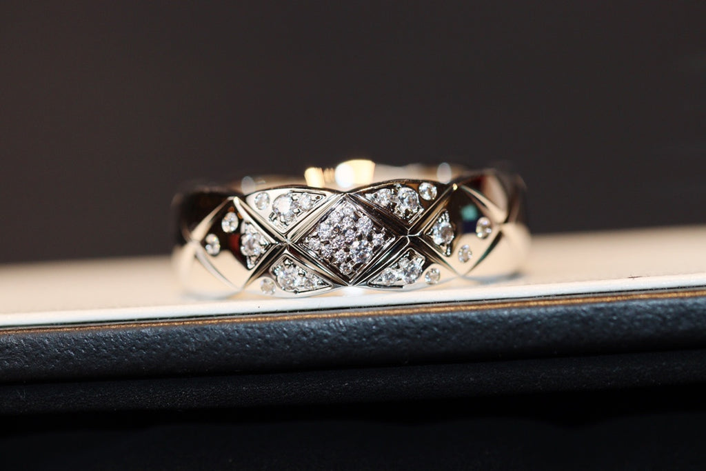 Signature Emblem Statement Ring in Polished Metal-Tone – White Detail close-up detail