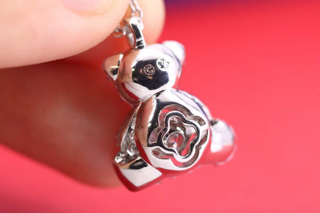 Teddy Bear Collarbone Necklace in Polished Metal-Tone side detail