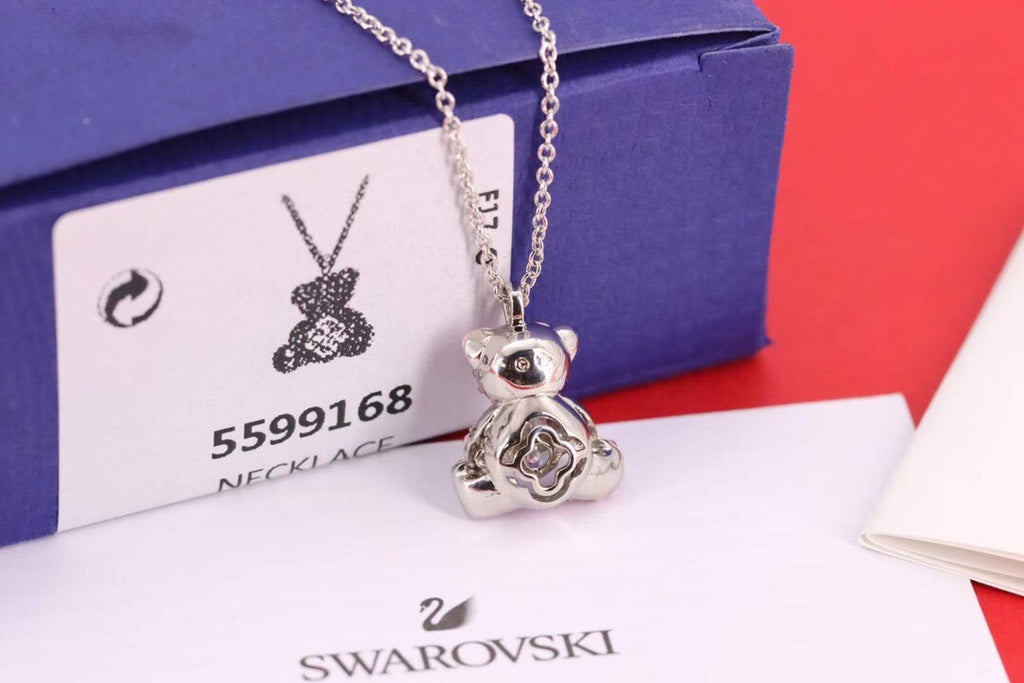 Teddy Bear Collarbone Necklace in Polished Metal-Tone styled product view