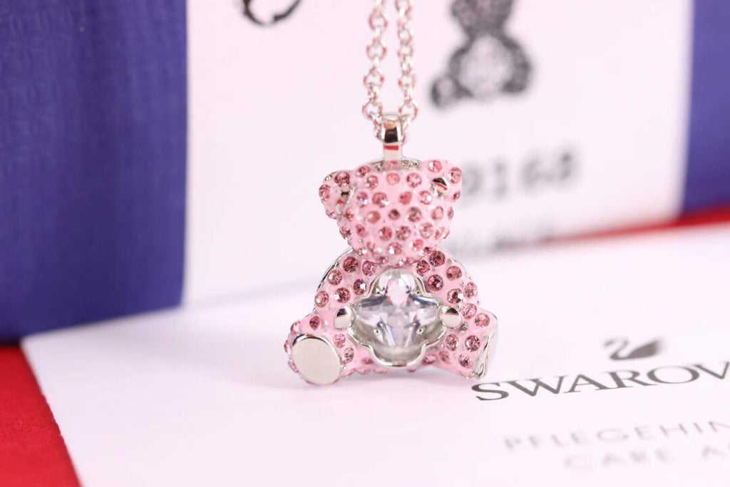 Teddy Bear Collarbone Necklace in Polished Metal-Tone front product view