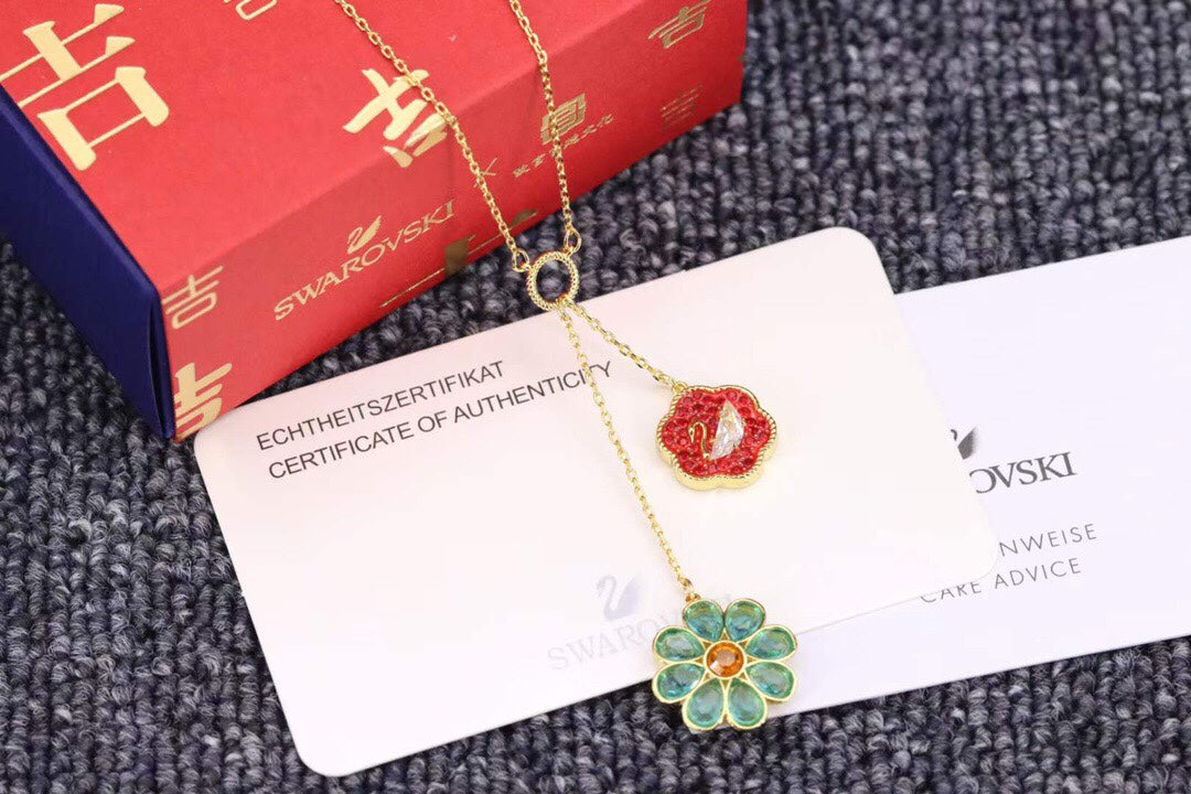 Floral Y-Necklace in Polished Metal-Tone front product view