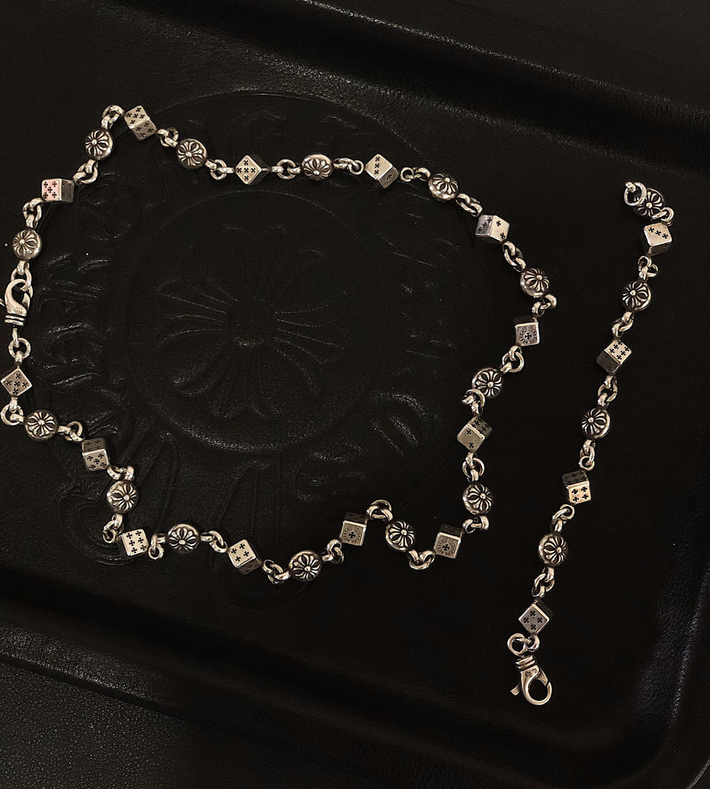 Cross Pendant Necklace in Metal-Tone – Dice Detail detail view