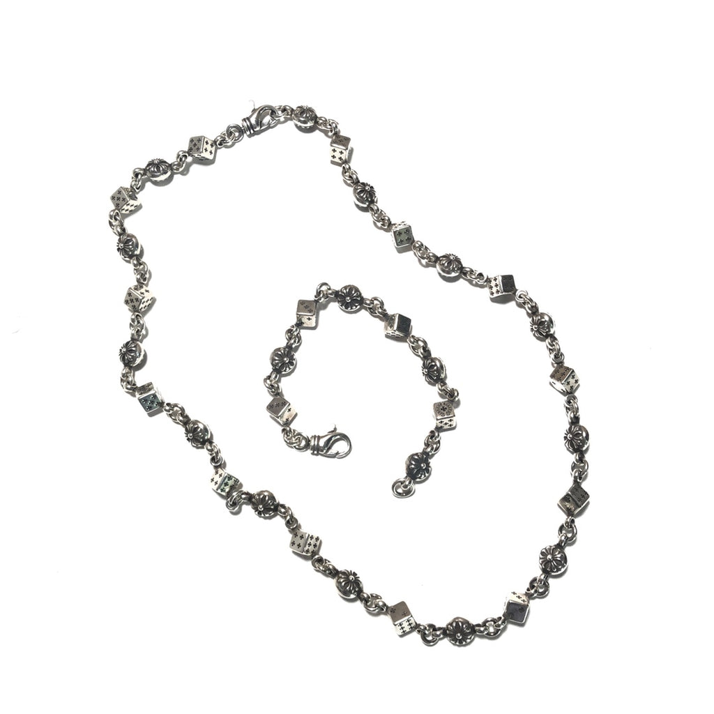 Cross Pendant Necklace in Metal-Tone – Dice Detail front product view