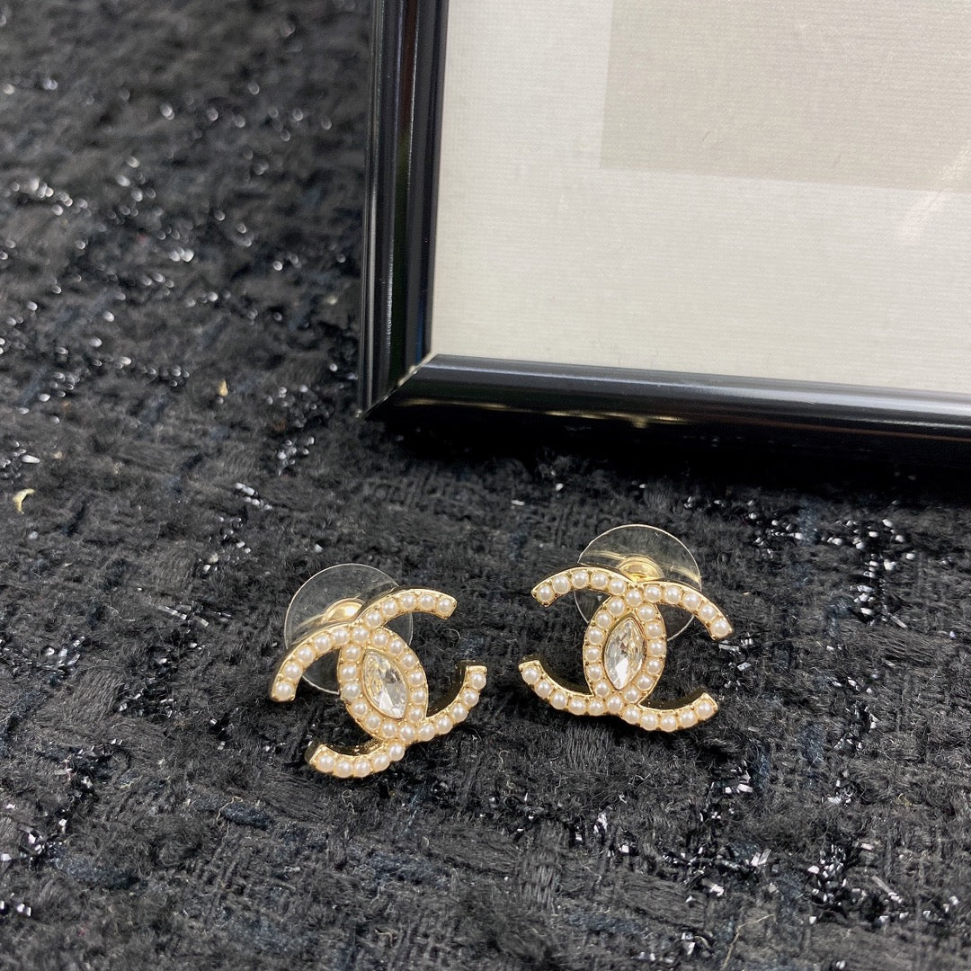 Signature Emblem Stud Earrings in Polished Metal-Tone – Design 092 front product view