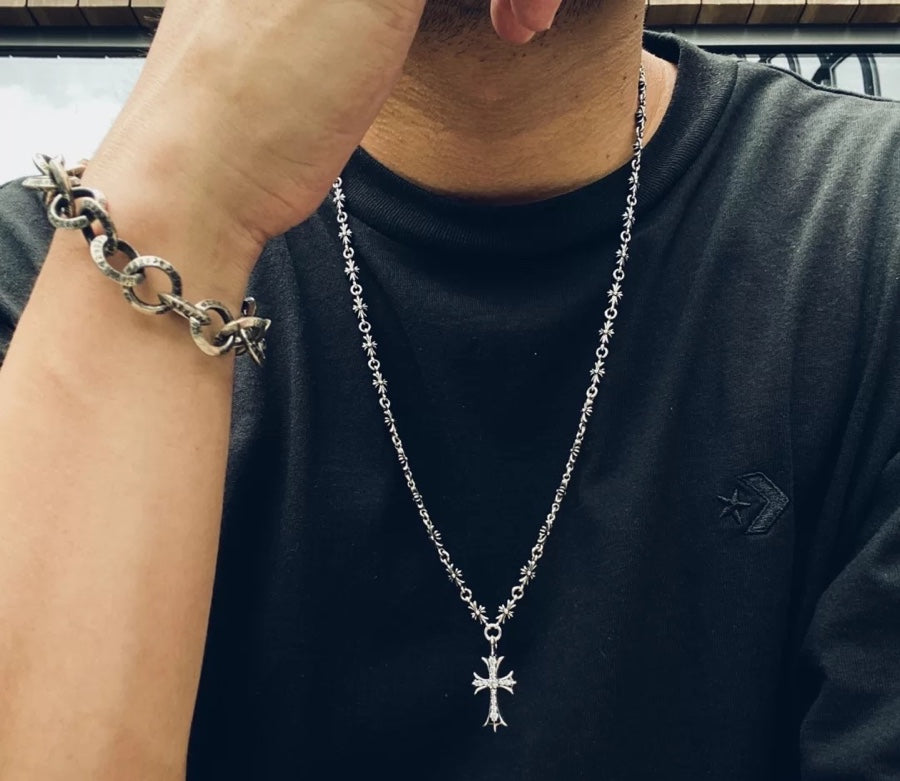 Cross Pendant Necklace in Metal-Tone – Design 04 front product view