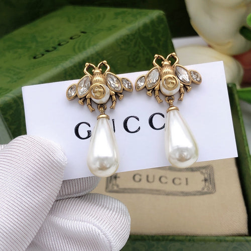 Bee Stud Earrings in Polished Metal-Tone – Bee Detail – Design 005 main product view