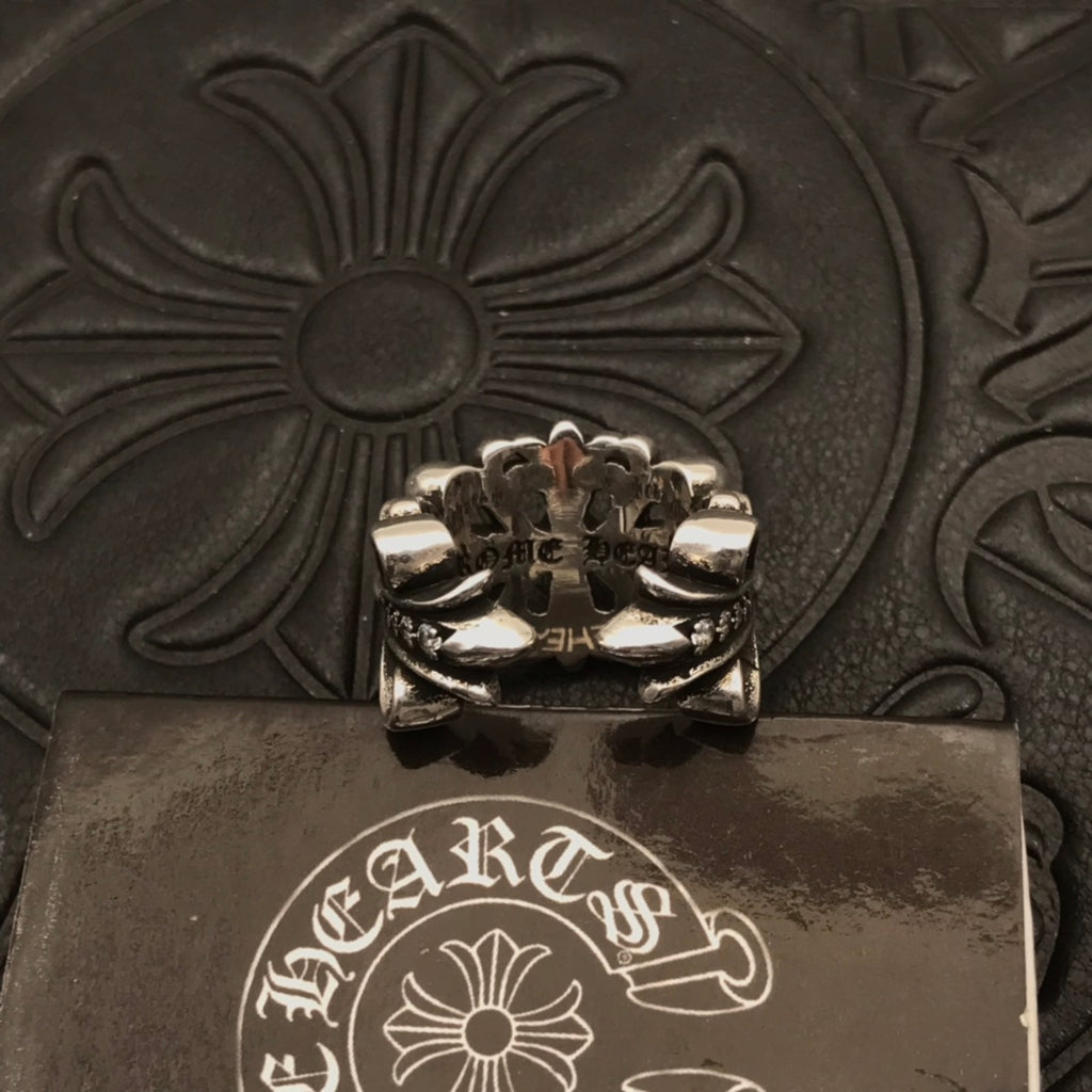 Floral Cross Statement Ring in Antique Silver-Tone close-up detail