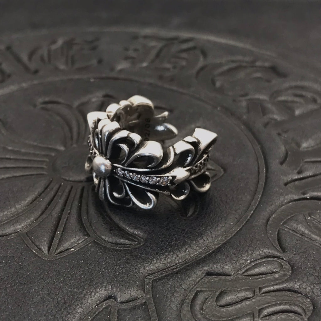 Floral Cross Statement Ring in Antique Silver-Tone detail view