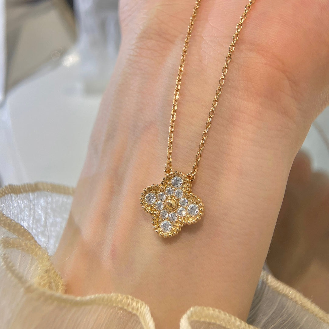 Clover Pendant Necklace in Rose-Gold-Tone – Crystal Detail front product view