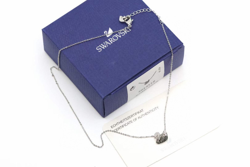 Swan Pendant Necklace in Gold-Tone – Black Detail front product view