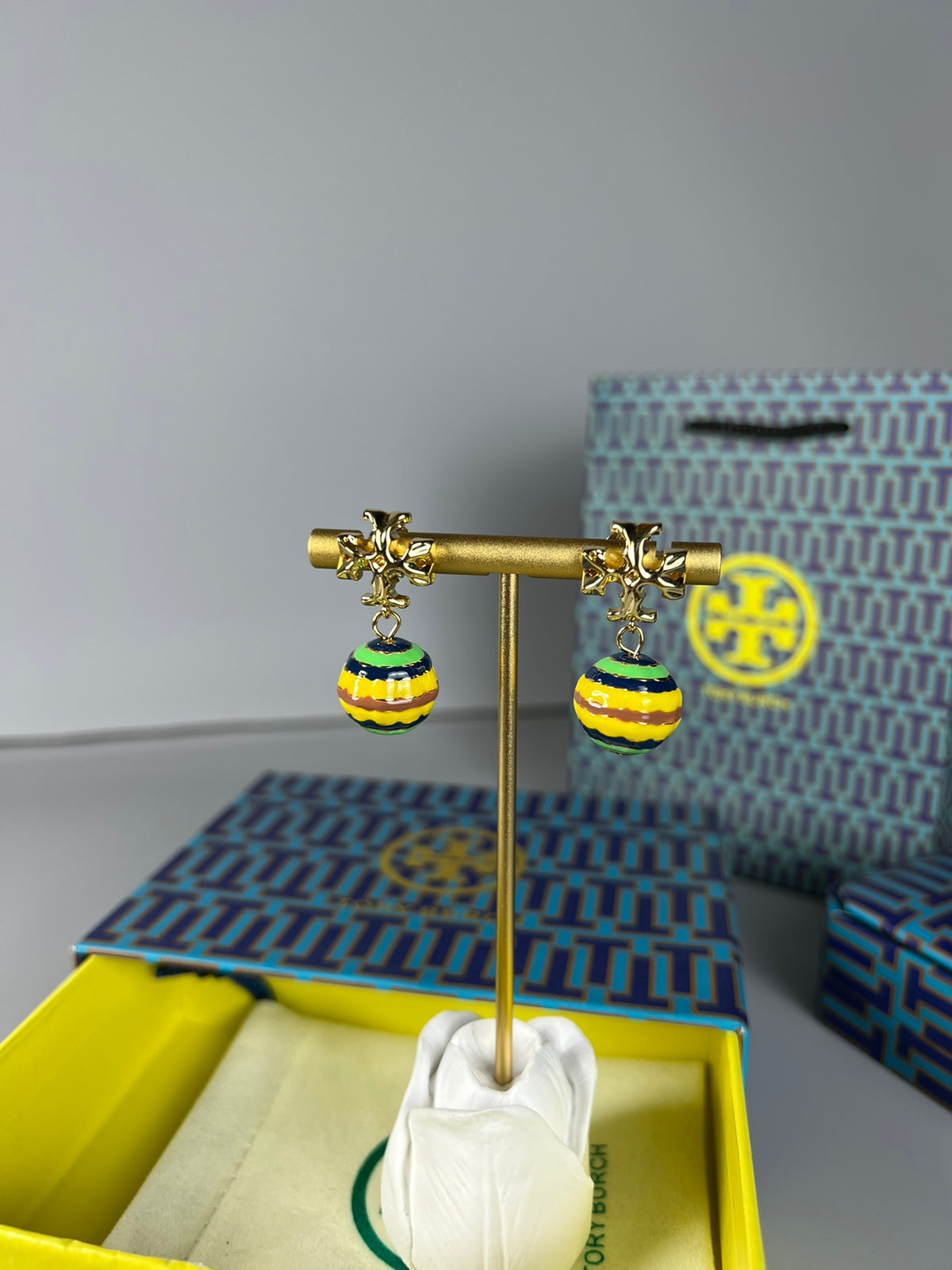 Signature Emblem Stud Earrings in Polished Metal-Tone – Design 027 styled product view
