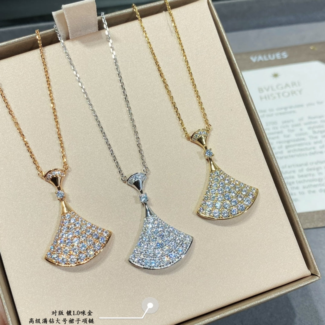Fan Pendant Necklace in Polished Metal-Tone – Fan Detail main product view