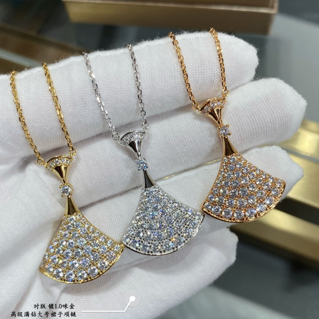 Fan Pendant Necklace in Polished Metal-Tone – Fan Detail front product view