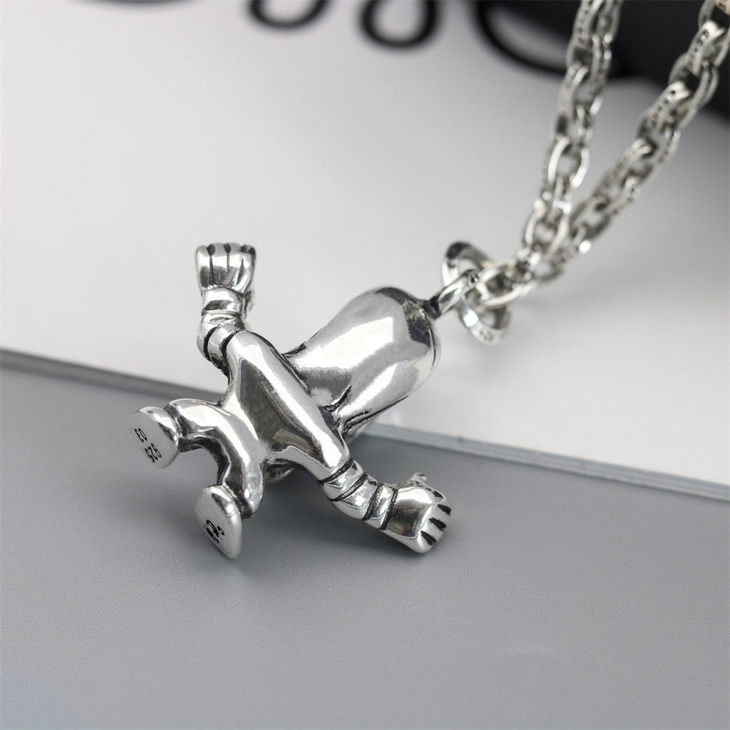 Signature Emblem Pendant Necklace in Polished Metal-Tone – Design 067 detail view