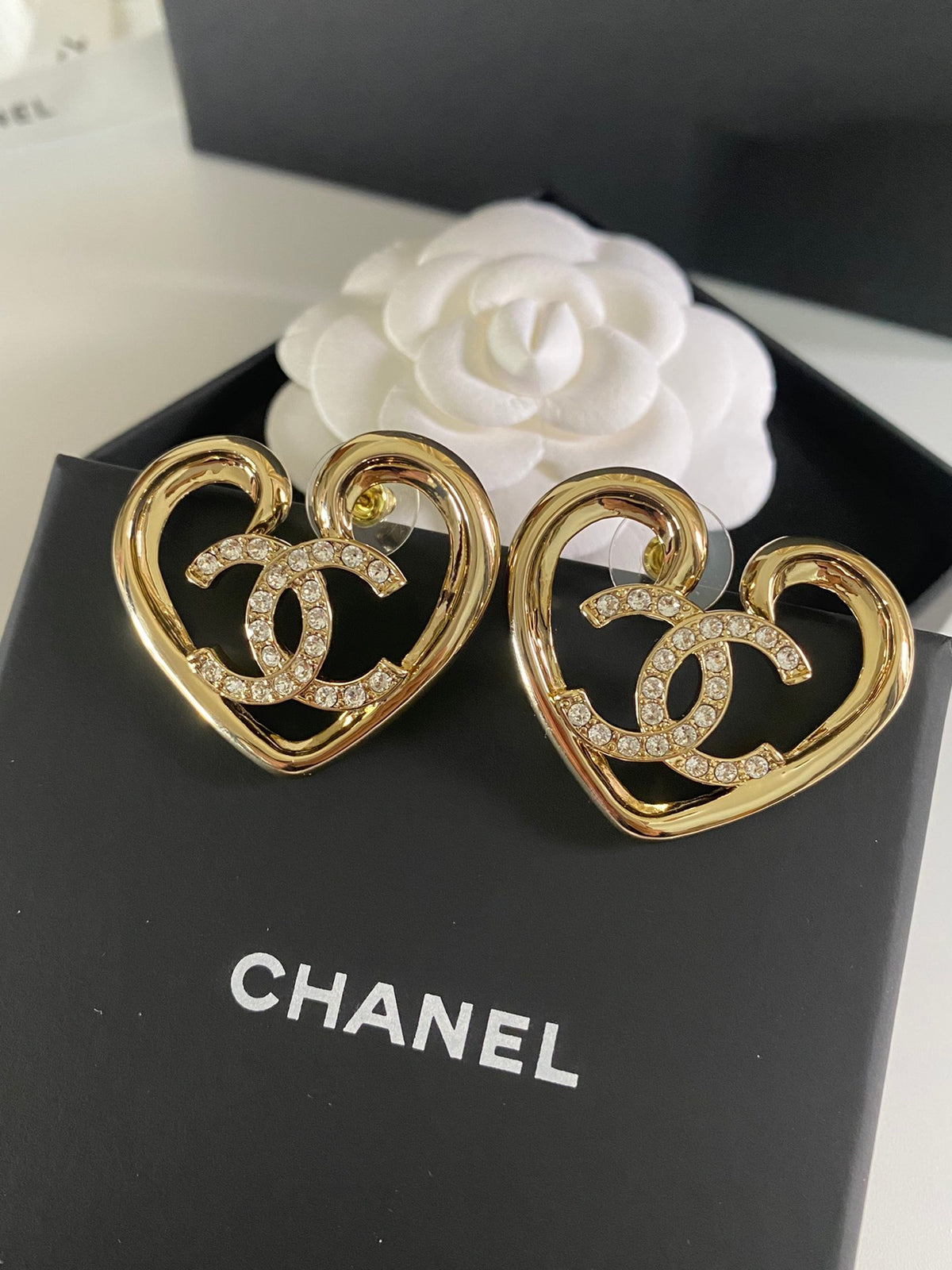 Heart Statement Earrings in Polished Metal-Tone close-up detail