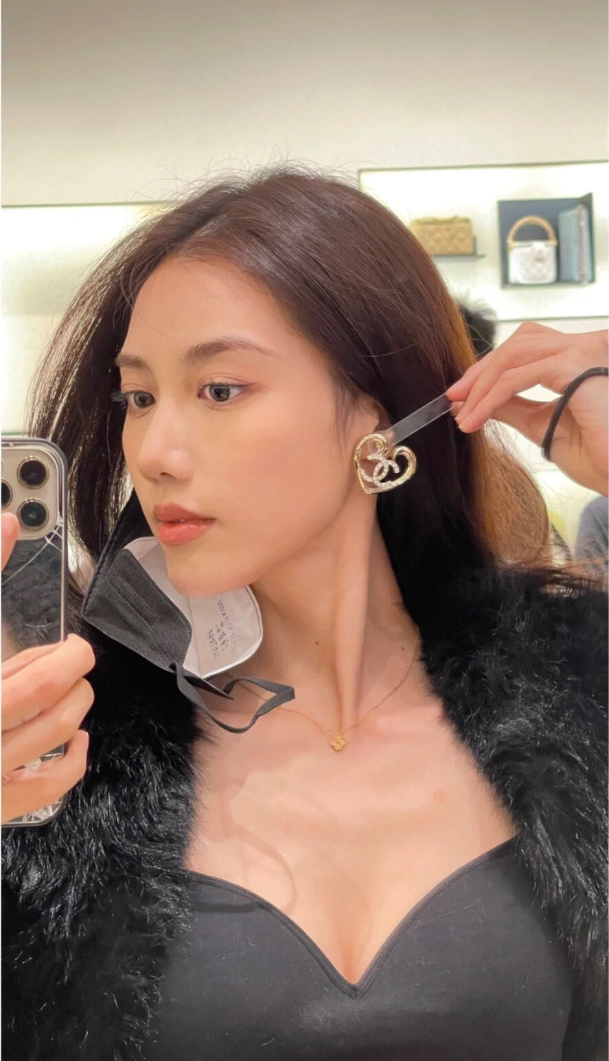 Heart Statement Earrings in Polished Metal-Tone front product view