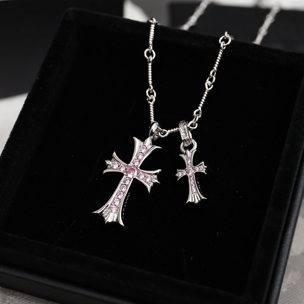 Cross Pendant Necklace in Antique Silver-Tone – Design 15 side detail