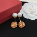 Signature Emblem Pearl-Detail Drop Earrings – Red main product view