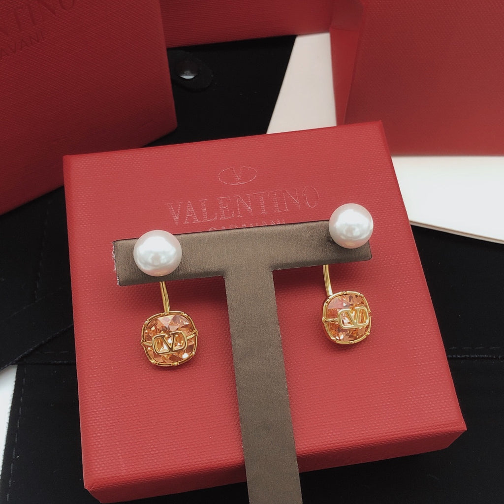 Signature Emblem Pearl-Detail Drop Earrings – Red main product view