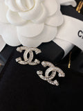 Double-C Emblem Crystal-Accent Stud Earrings – Pink Detail main product view