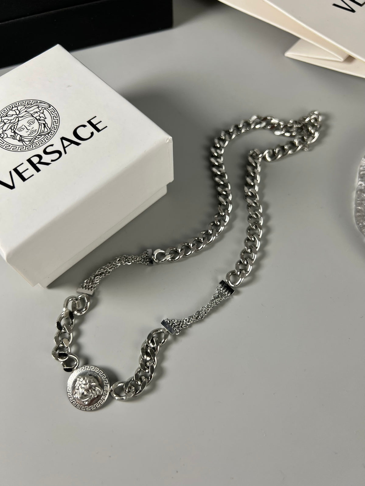 Medusa Head Pendant Necklace in Polished Metal-Tone – Design 06 styled product view