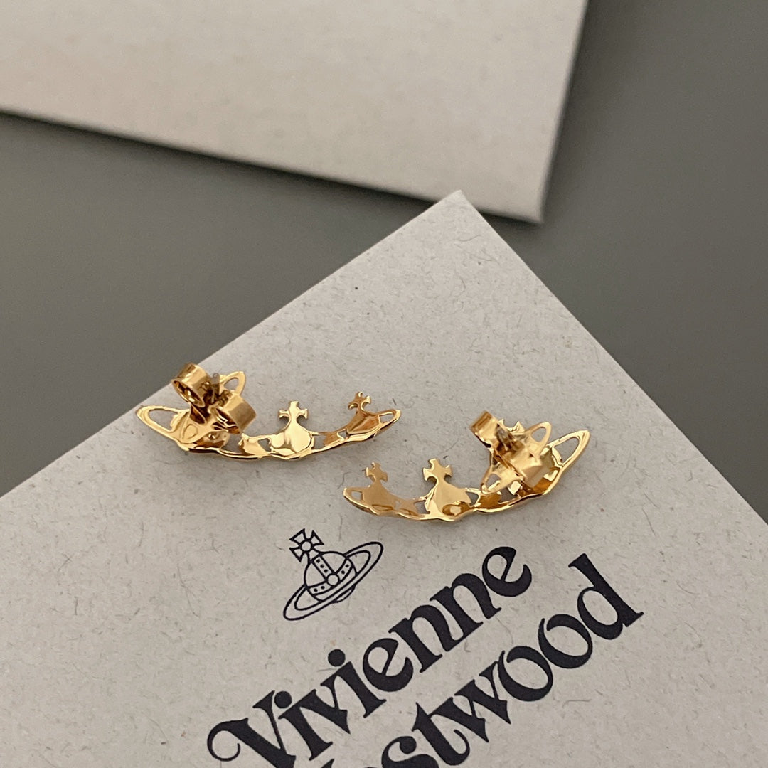 Triple Orb Stud Earrings in Polished Metal-Tone close-up detail