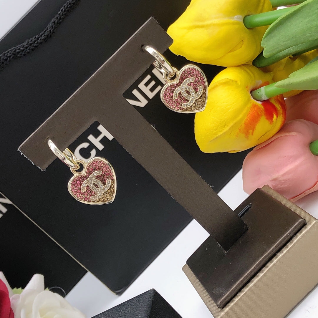 Heart Crystal-Accent Statement Earrings – Heart Detail – Design 003 detail view