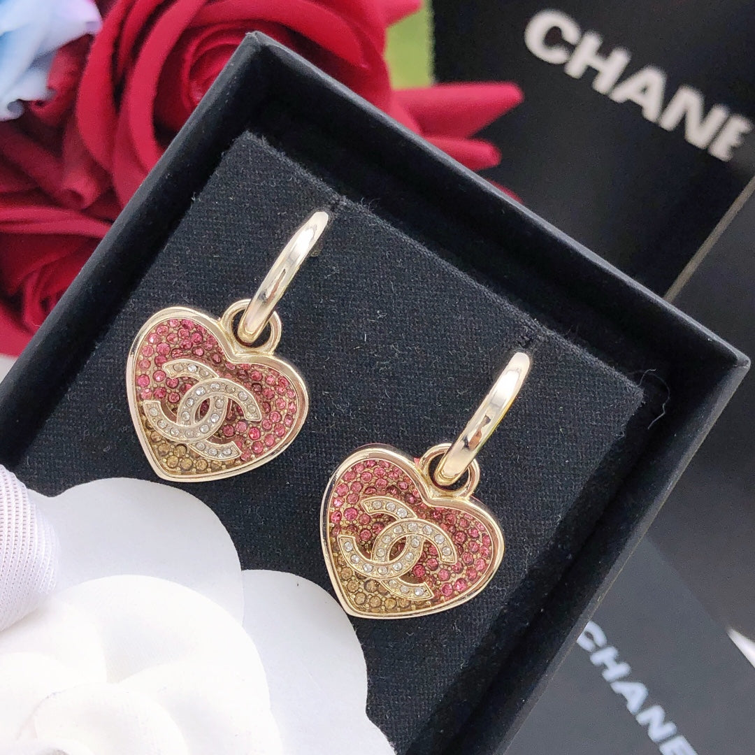 Heart Crystal-Accent Statement Earrings – Heart Detail – Design 003 front product view