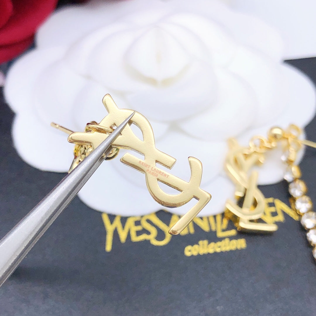 Geometric Emblem Stud Earrings in Gold-Tone – Design 012 styled product view
