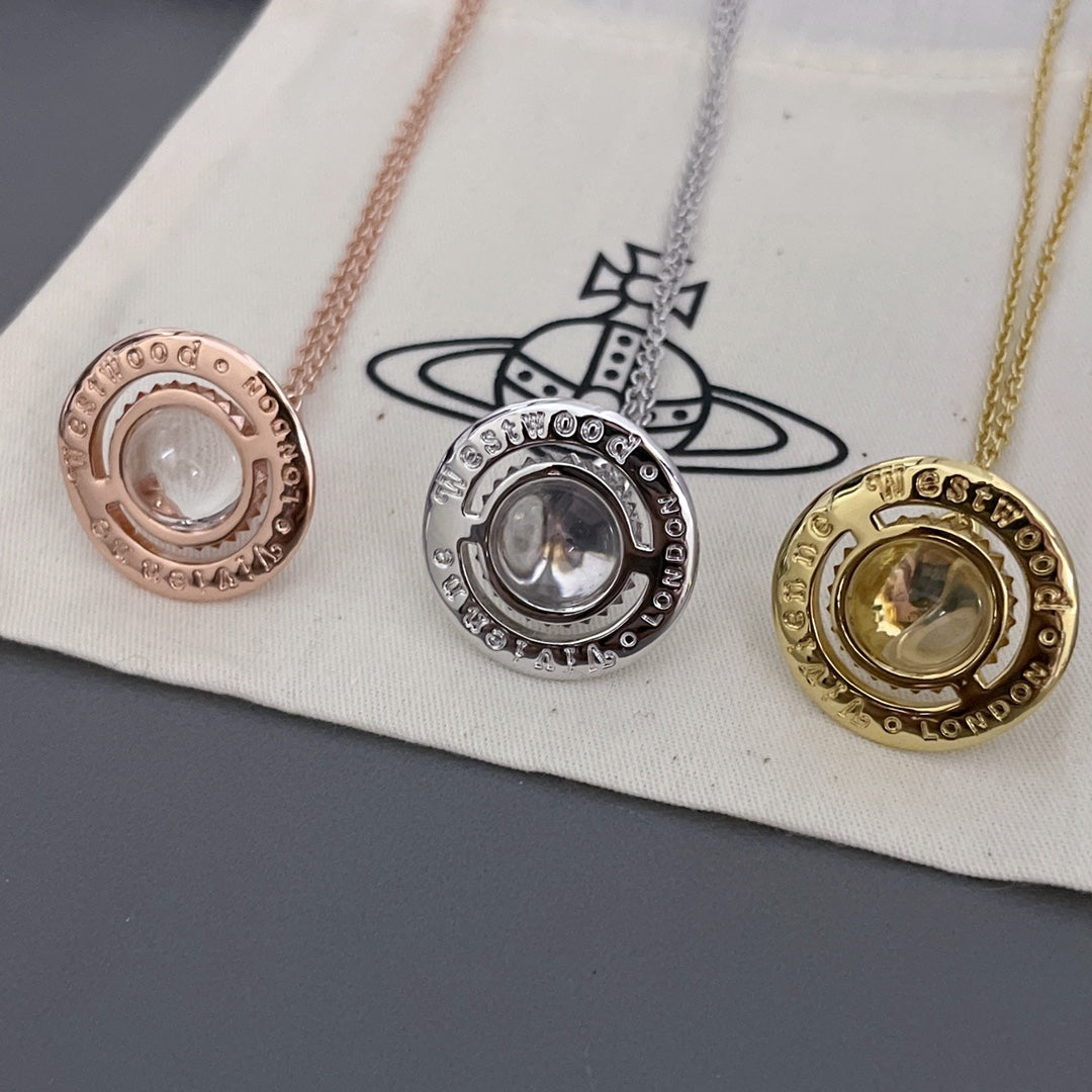 Orb Pendant Necklace in Polished Metal-Tone – Transparent Bead Detail main product view