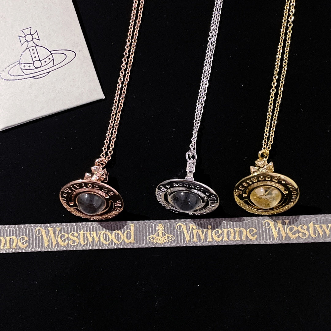 Orb Pendant Necklace in Polished Metal-Tone – Transparent Bead Detail front product view