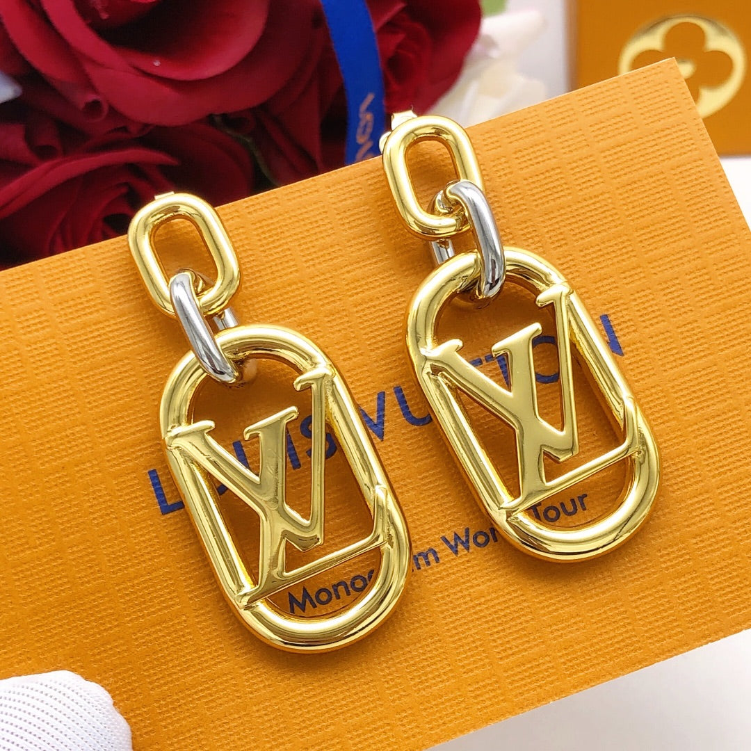 Geometric Emblem Statement Earrings in Gold-Tone – Design 001 main product view