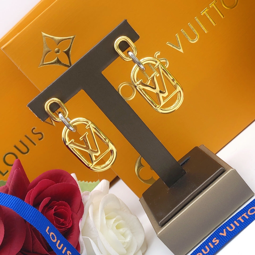 Geometric Emblem Statement Earrings in Gold-Tone – Design 001 front product view