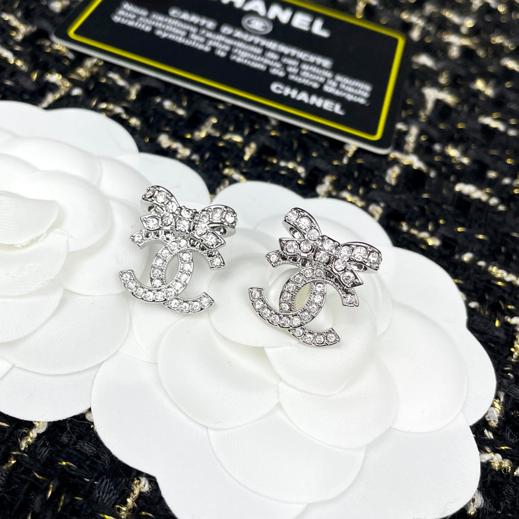 Double-C Emblem Crystal-Accent Stud Earrings – Design 039 front product view