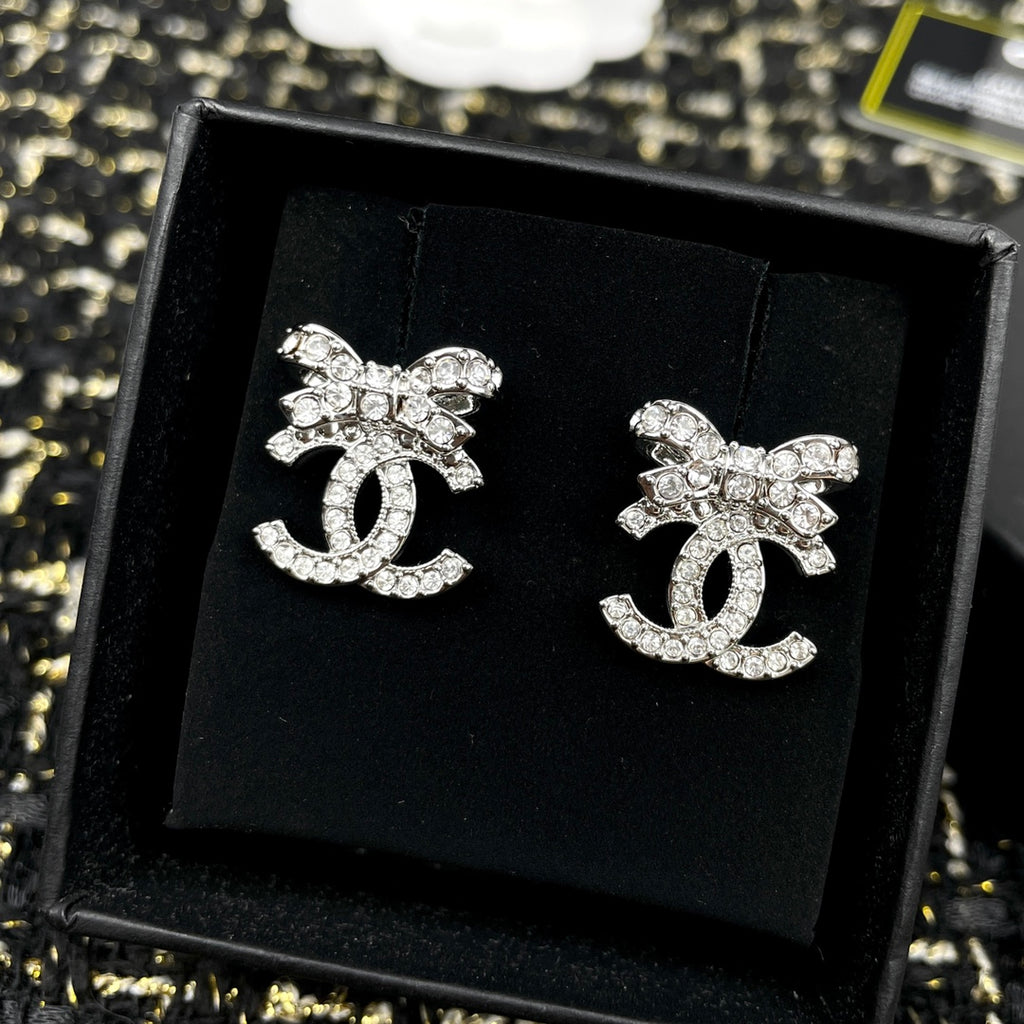 Double-C Emblem Crystal-Accent Stud Earrings – Design 039 main product view