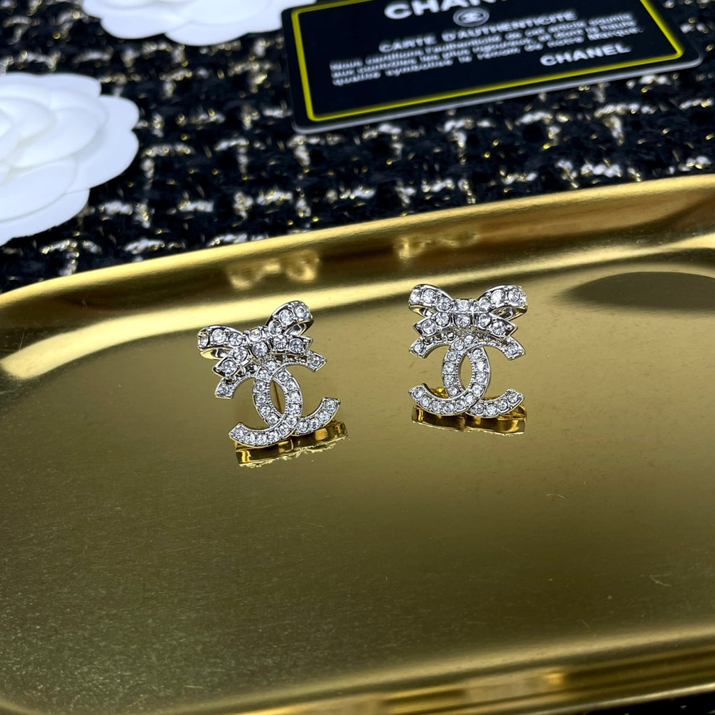 Double-C Emblem Crystal-Accent Stud Earrings – Design 039 side detail