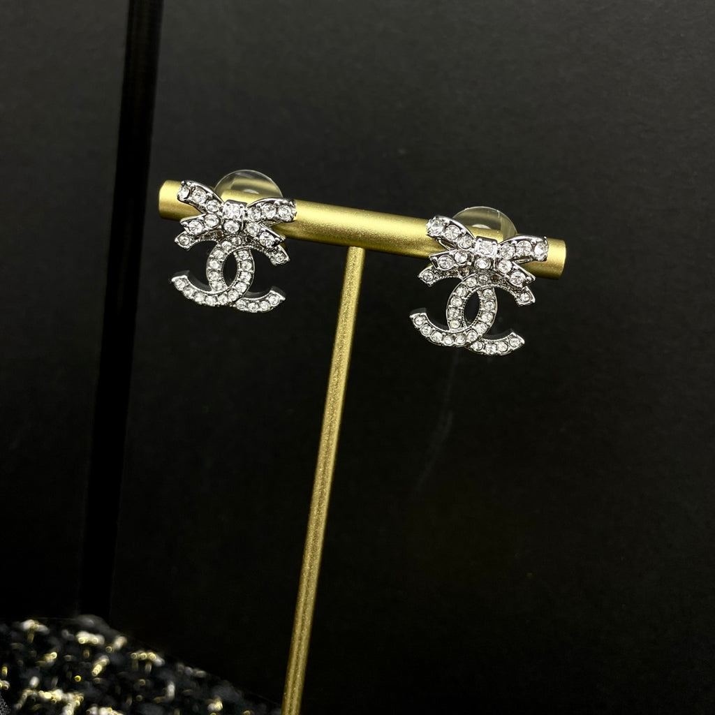 Double-C Emblem Crystal-Accent Stud Earrings – Design 039 detail view