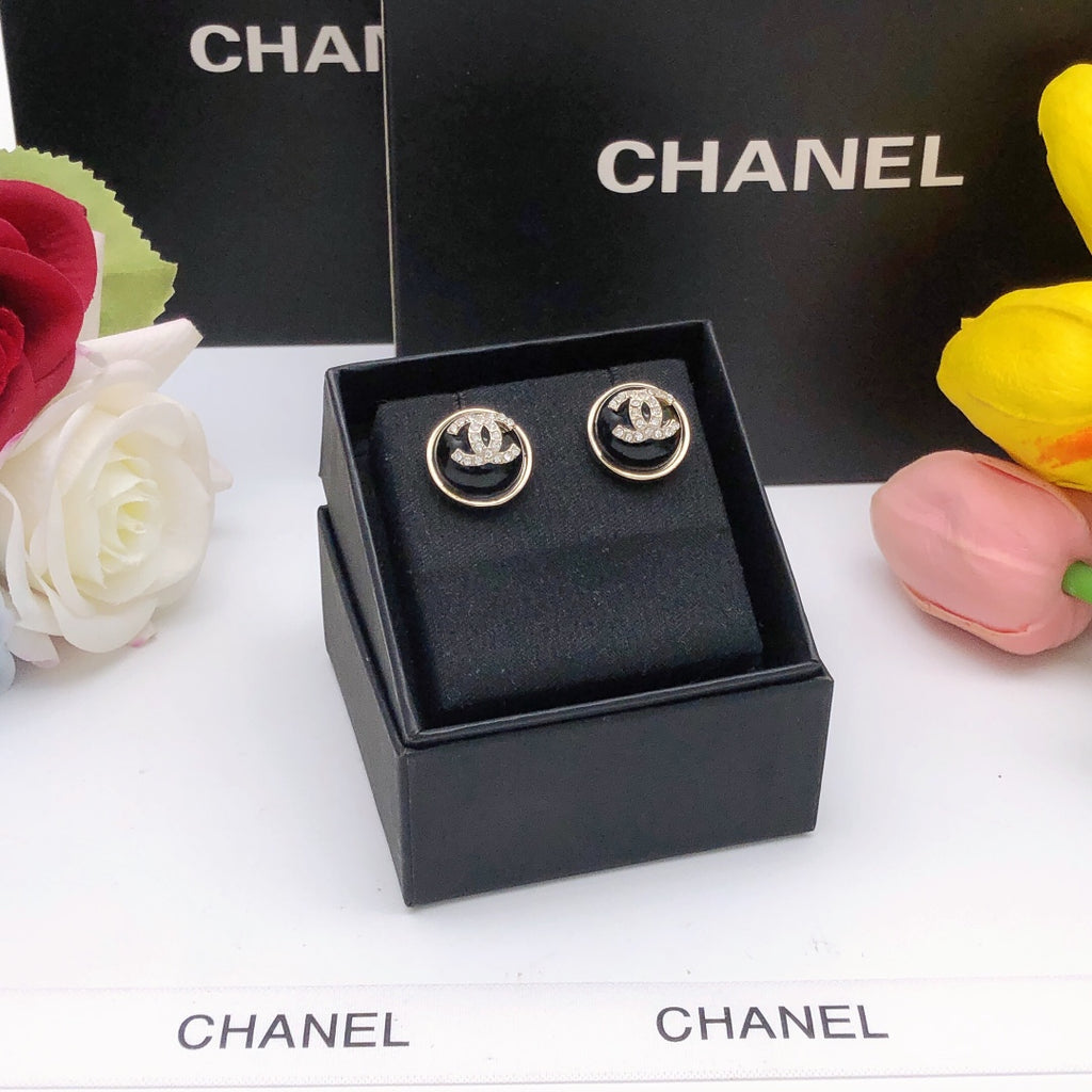 Round Crystal-Accent Stud Earrings – Black Detail styled product view