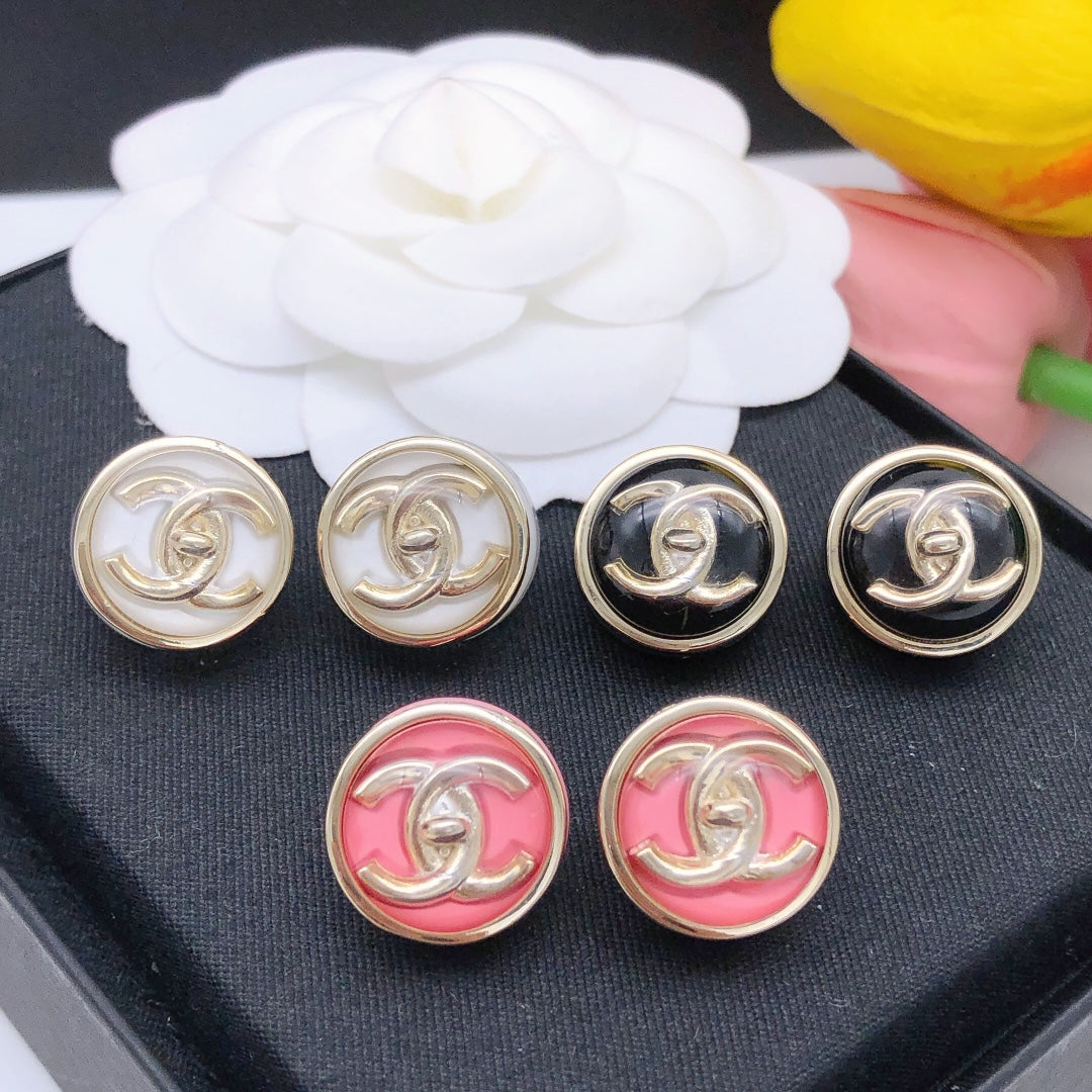 Round Stud Earrings in Gold-Tone – Red Detail – Design 002 main product view