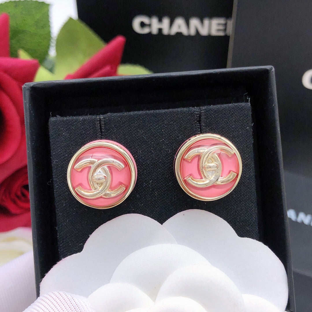Round Stud Earrings in Gold-Tone – Red Detail – Design 002 styled product view